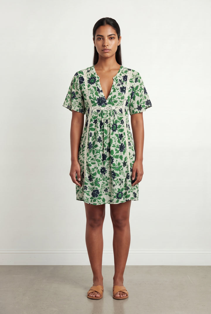 Robe Fleurie Verte et Noire - Taille L/40 de la marque Stella Forest | PARAD99672 - Vendu par Paradigme - Image 1