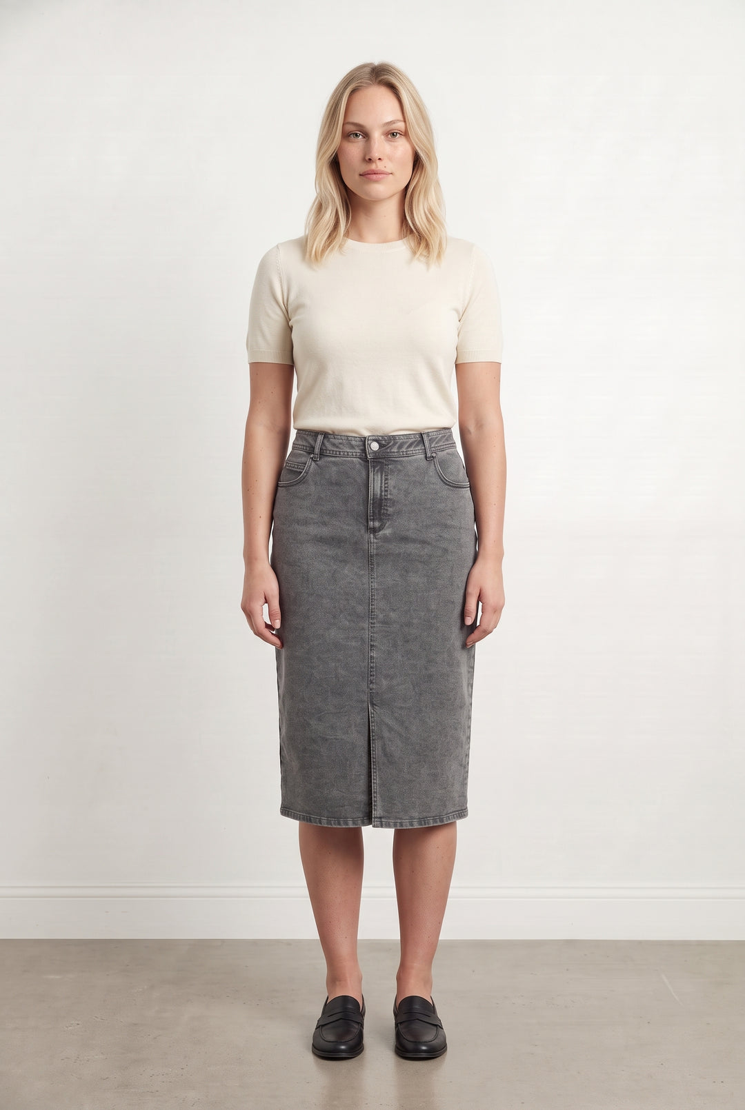 Jupe Midi En Jean Grise - Taille L/40 de la marque IKKS | PARAD99676 - Vendu par Paradigme - Image 1