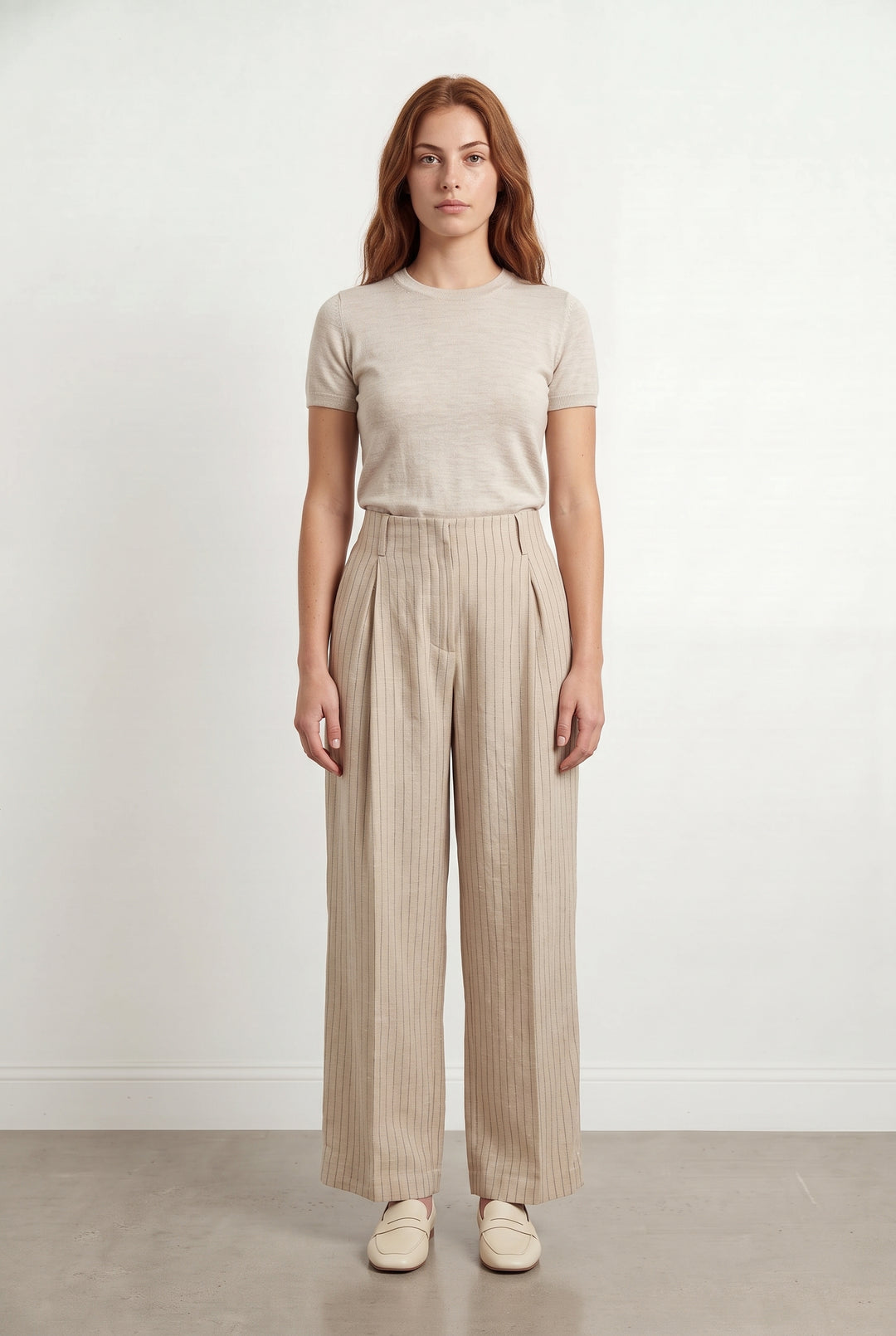 Pantalon Large Beige à Rayures - Taille S/36 de la marque Sandro | PARAD99692 - Vendu par Paradigme - Image 1