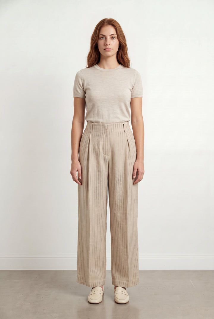 Pantalon Large Beige à Rayures - Taille S/36 de la marque Sandro | PARAD99692 - Vendu par Paradigme - Image 1