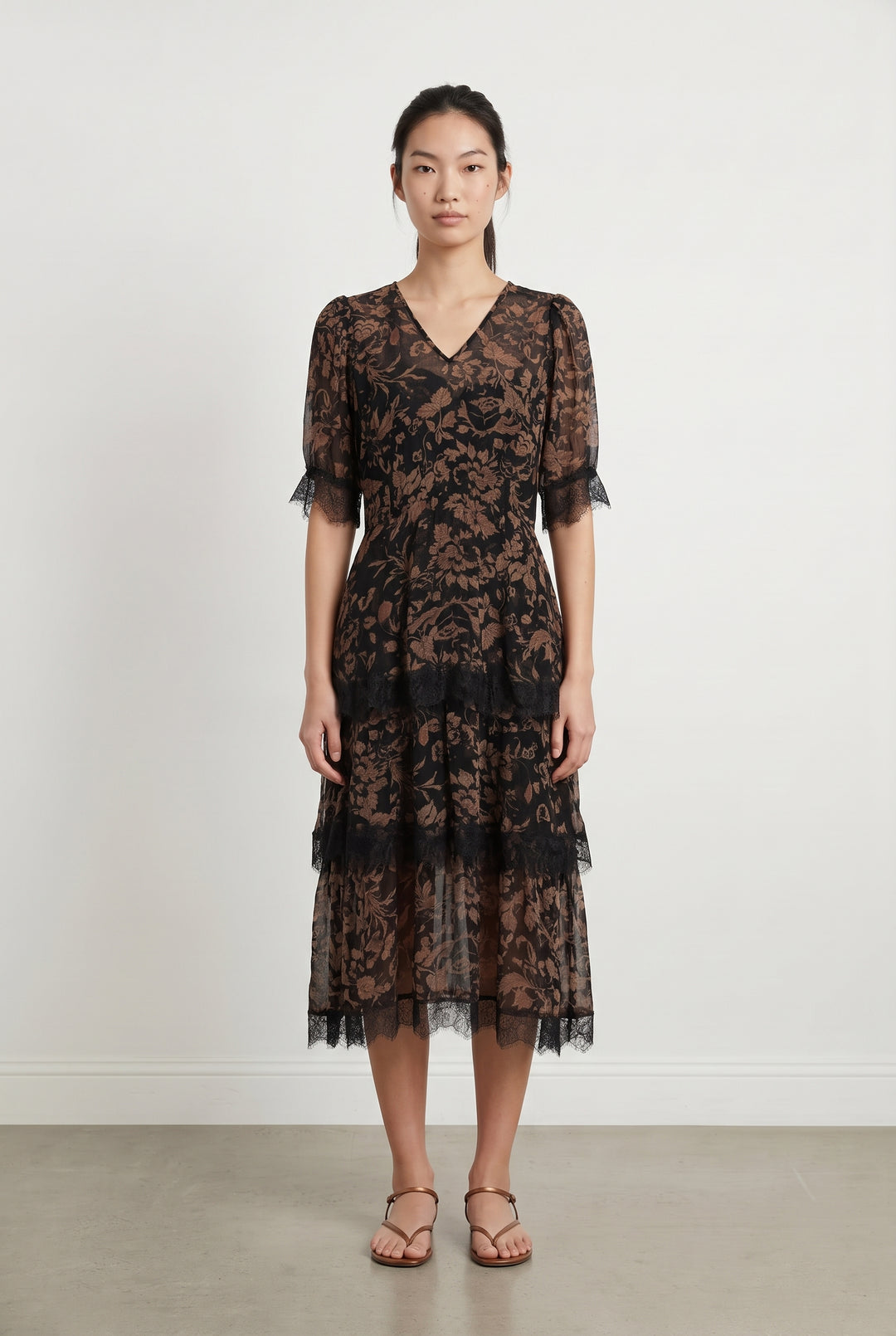 Robe Mi-longue Noire et Marron - Taille S/36 de la marque The Kooples | PARAD99718 - Vendu par Paradigme - Image 1