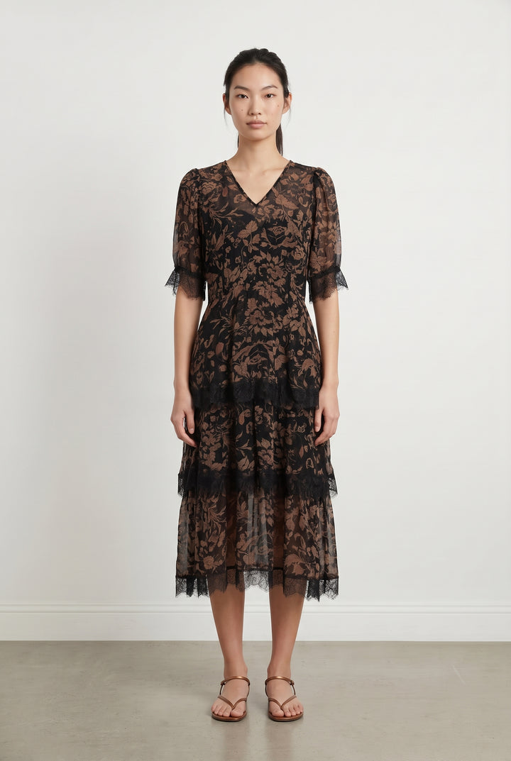 Robe Mi-longue Noire et Marron - Taille S/36 de la marque The Kooples | PARAD99718 - Vendu par Paradigme - Image 1