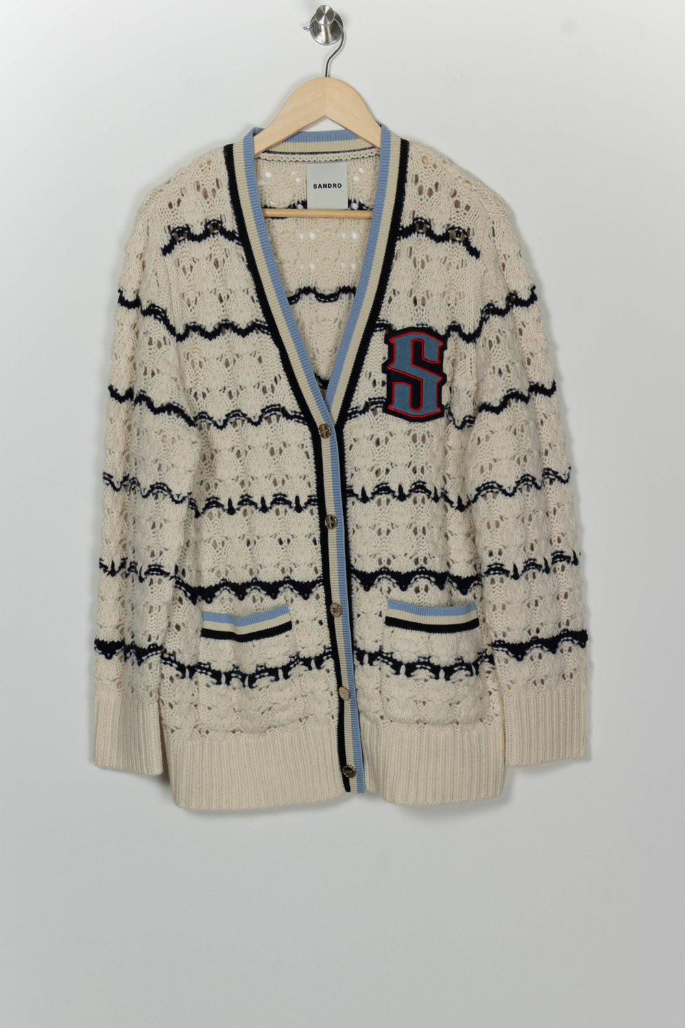Cardigan Blanc et Bleu - Taille M/38 de la marque Sandro | PARAD99960 - Vendu par Paradigme - Image 2