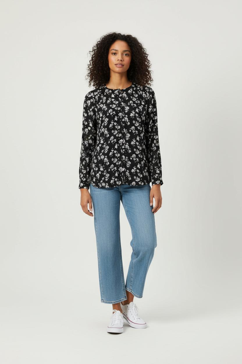 Blouse Fleurie Noire et Blanche - Taille S/36 de la marque Ekyog | PARADR0001 - Vendu par Paradigme - Image 1