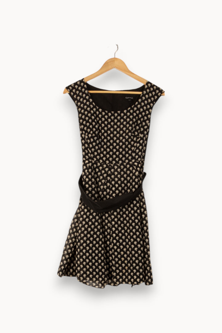 Robe Patineuse Noire et Beige - Taille S/36 de la marque Caroll | PLY0243 - Vendu par Paradigme - Image 2
