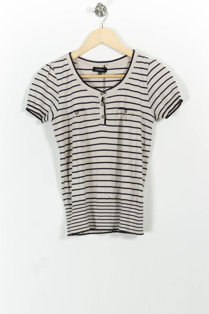 Tee-shirt rayé beige et noir - Taille L/40 de la marque Caroll | PLY0598 - Vendu par Paradigme - Image 2