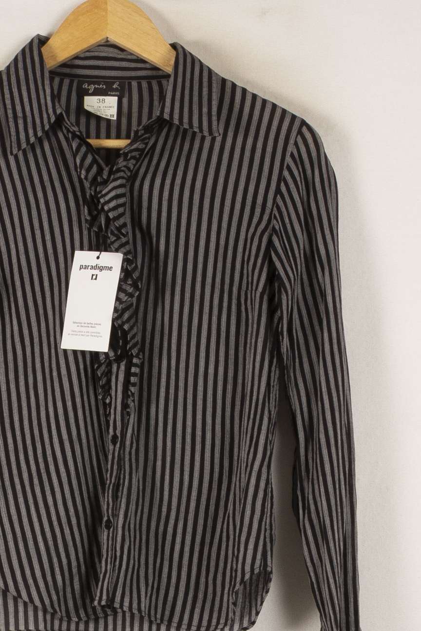 Chemise Rayée Grise et Noire - Taille M/38 de la marque Agnès b. | PLY0613 - Vendu par Paradigme - Image 3