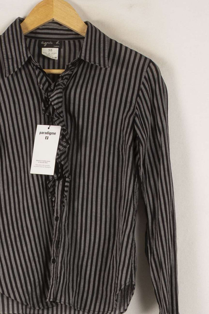 Chemise Rayée Grise et Noire - Taille M/38 de la marque Agnès b. | PLY0613 - Vendu par Paradigme - Image 3