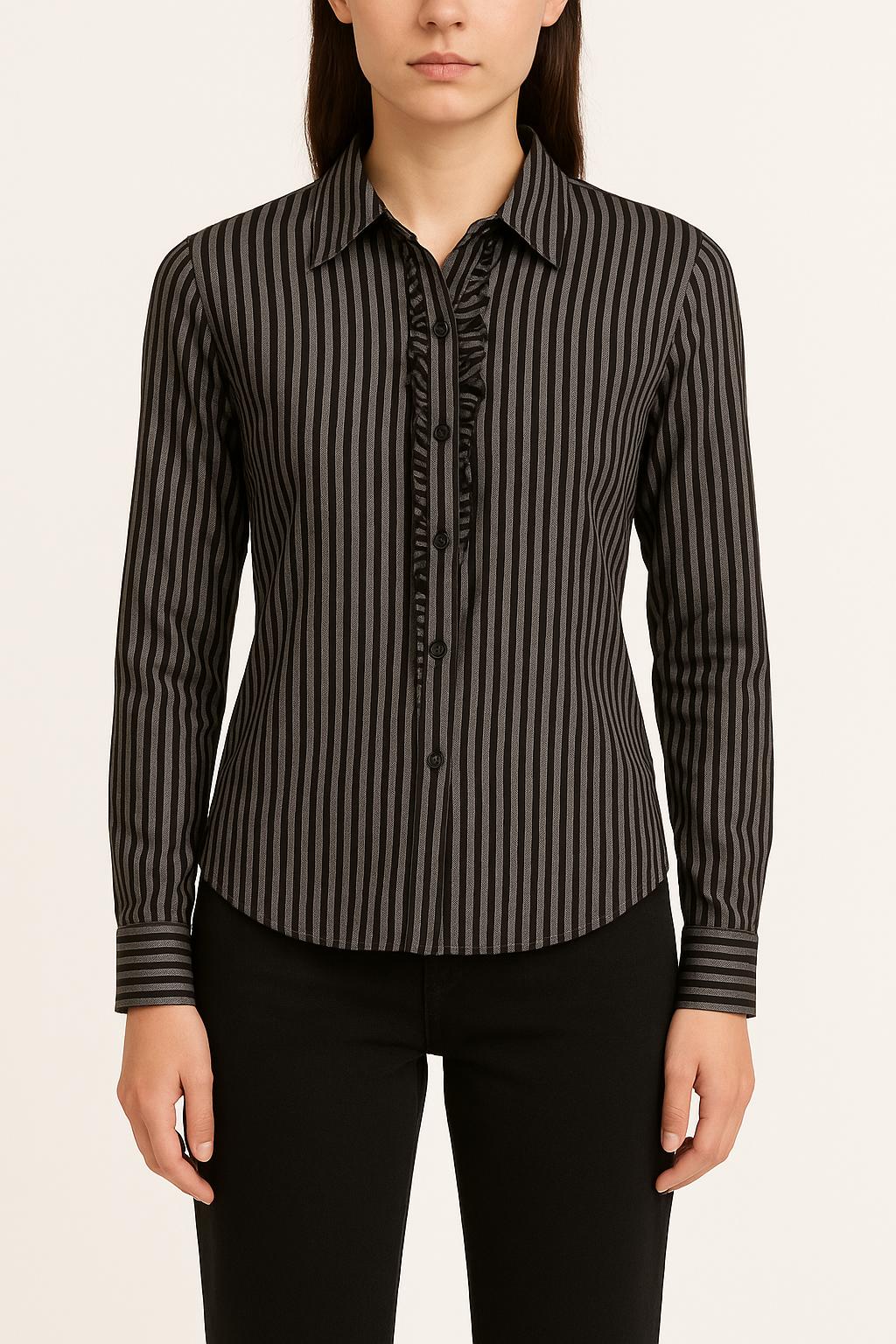 Chemise Rayée Grise et Noire - Taille M/38 de la marque Agnès b. | PLY0613 - Vendu par Paradigme - Image 1