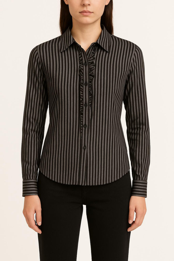 Chemise Rayée Grise et Noire - Taille M/38 de la marque Agnès b. | PLY0613 - Vendu par Paradigme - Image 1