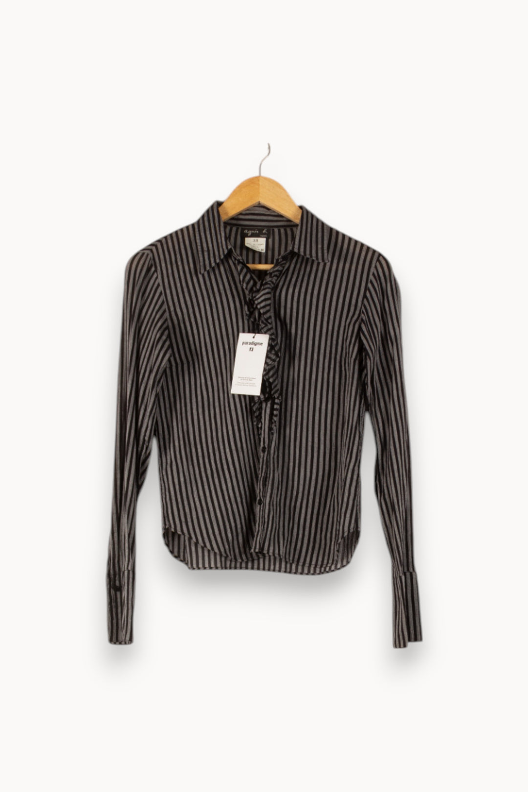 Chemise Rayée Grise et Noire - Taille M/38 de la marque Agnès b. | PLY0613 - Vendu par Paradigme - Image 2