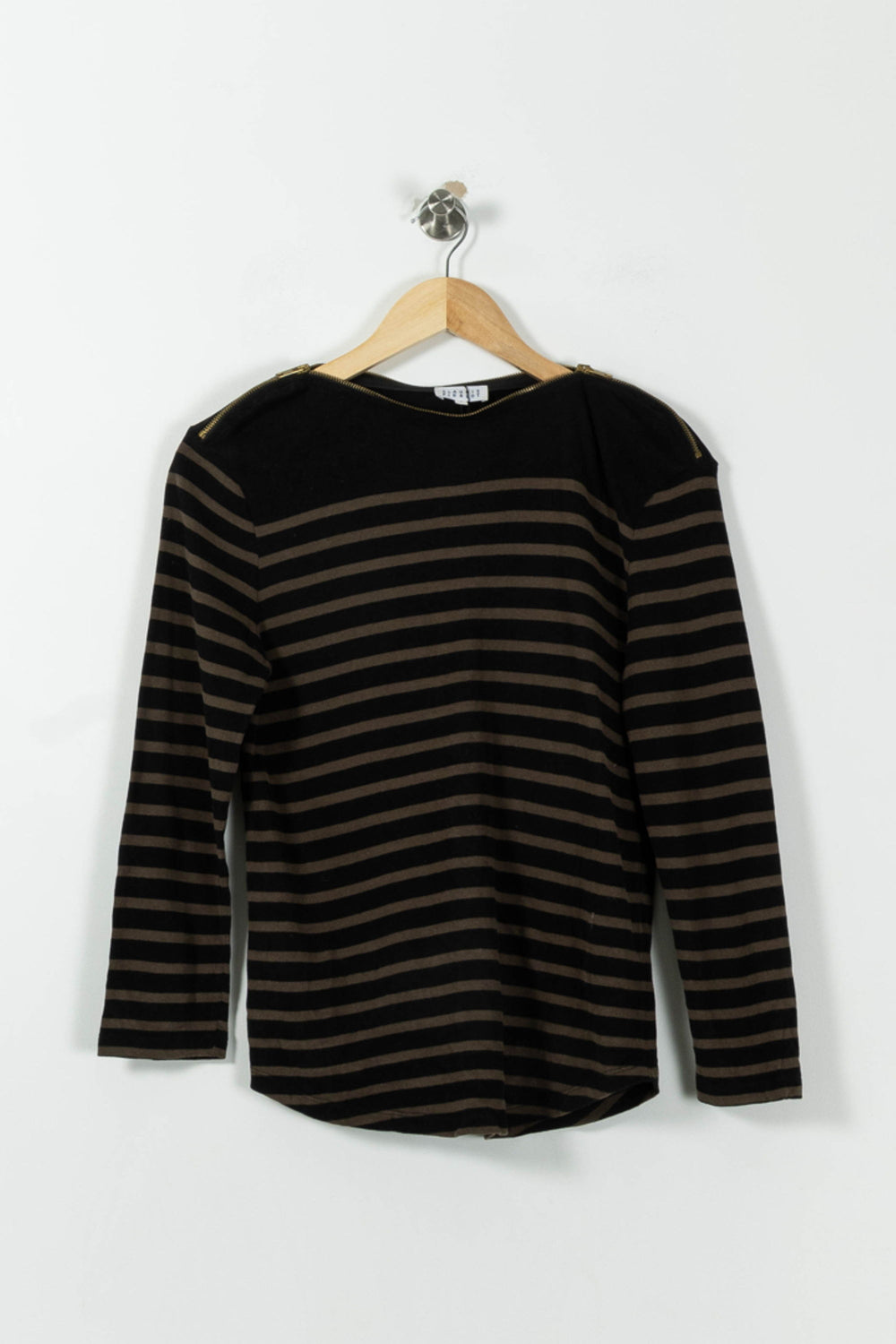 Marinière Noire et Kaki - Taille M/38 de la marque Claudie Pierlot | PLY0725 - Vendu par Paradigme - Image 2