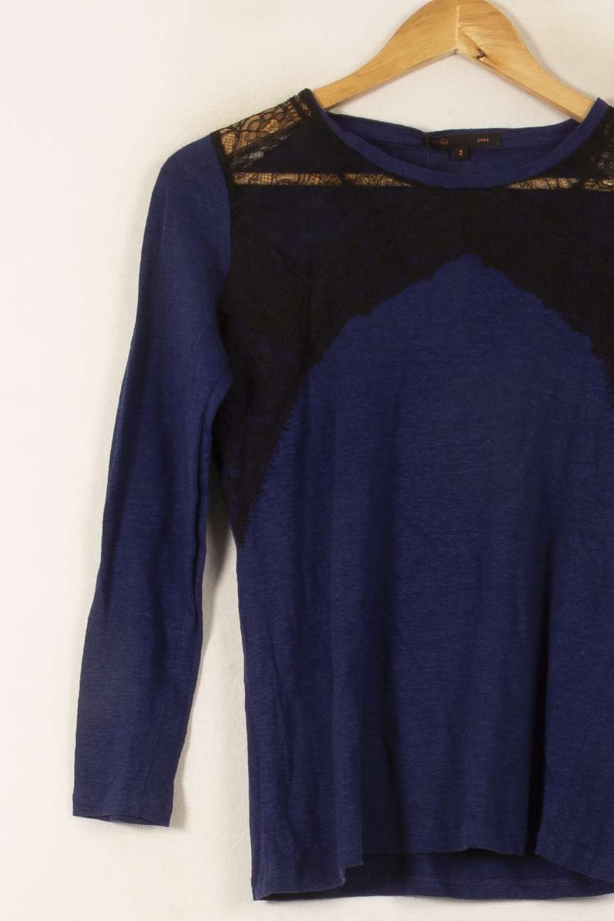 Tee-shirt Bleu et Noir - Taille M/38 de la marque Maje | PLY0801 - Vendu par Paradigme - Image 3