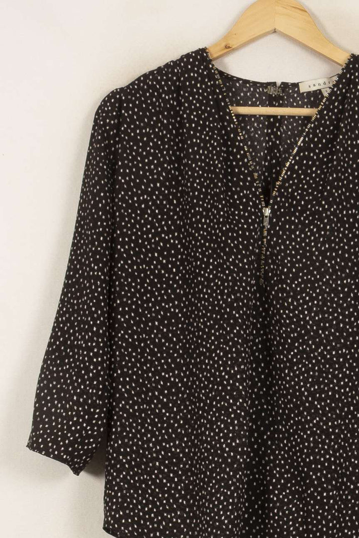Blouse Noire à Pois Blancs - Taille L/40 de la marque Sandro | PLY0852 - Vendu par Paradigme - Image 3