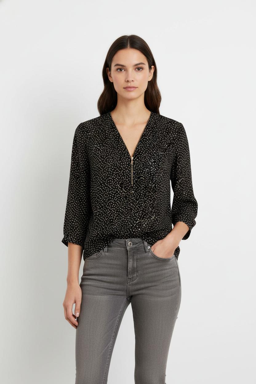 Blouse Noire à Pois Blancs - Taille L/40