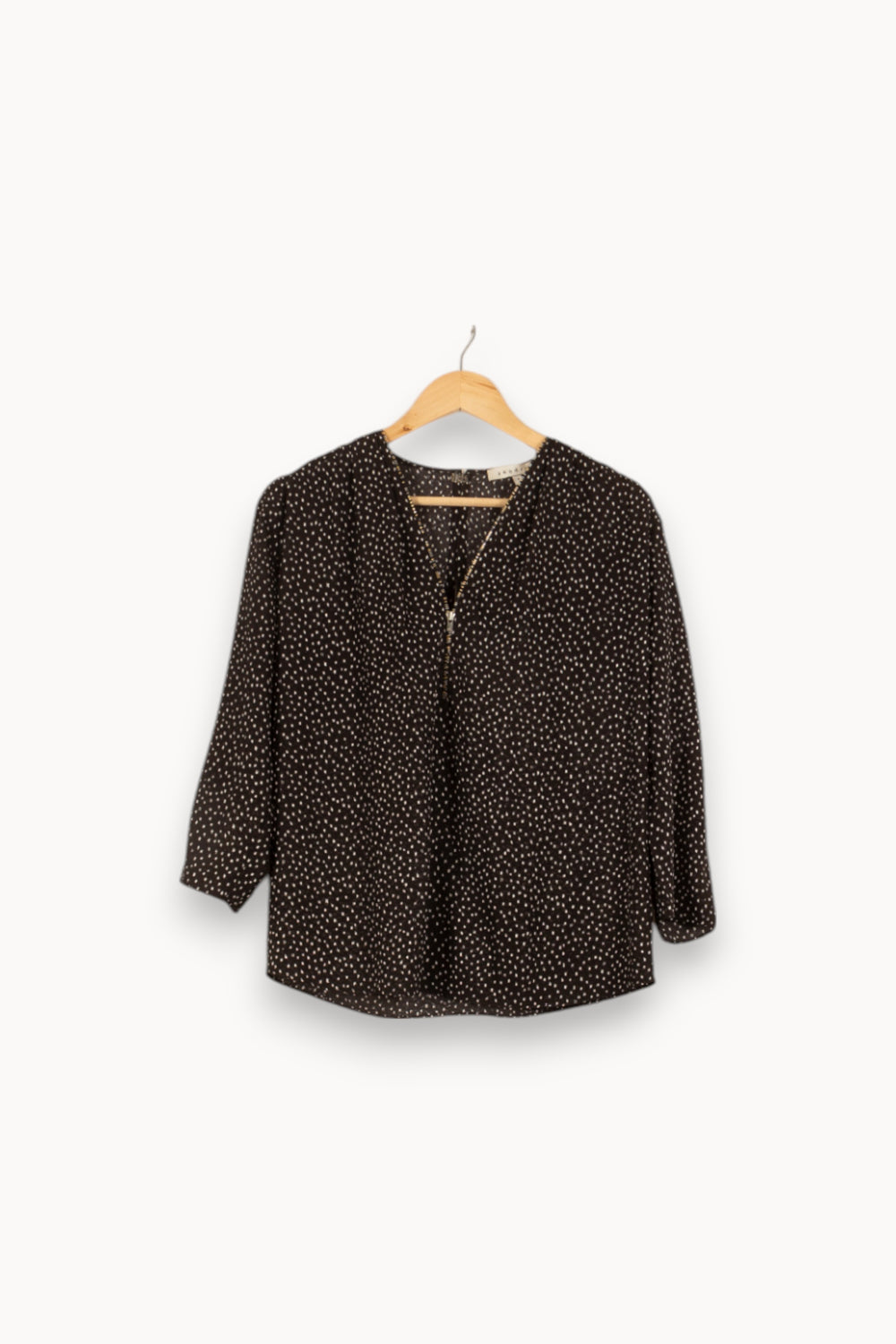 Blouse Noire à Pois Blancs - Taille L/40 de la marque Sandro | PLY0852 - Vendu par Paradigme - Image 2