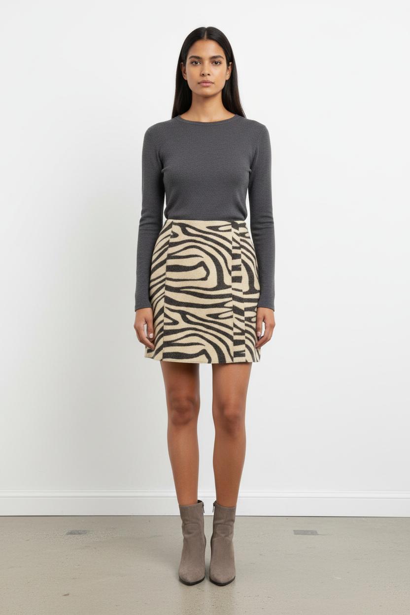 Jupe Courte Beige et Noire - Taille L/40