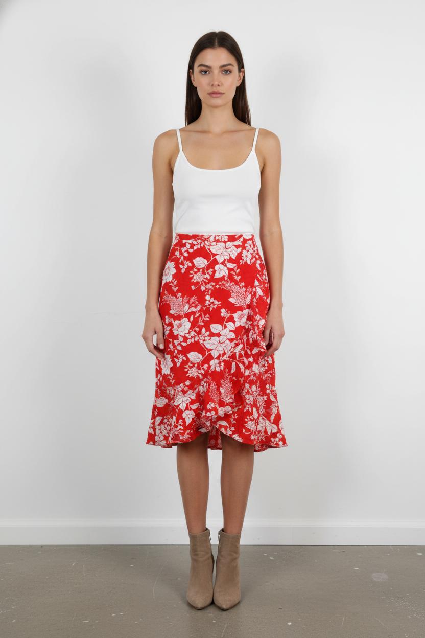 Jupe Midi Rouge et Blanche - Taille XL/42