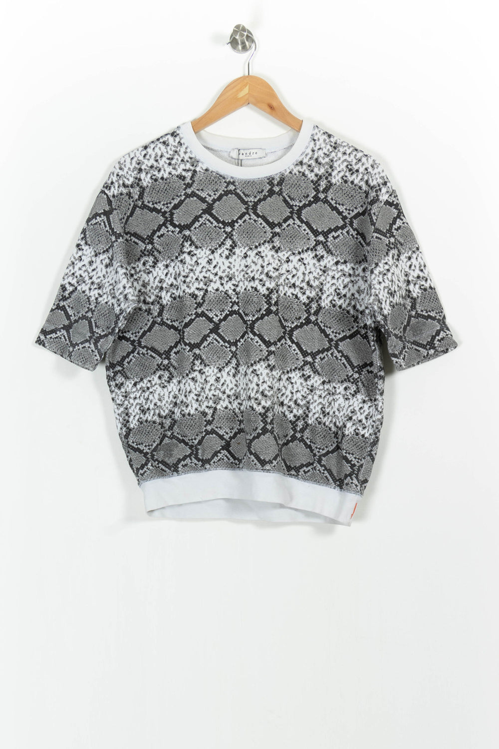 T-shirt épais gris crocodile - Taille M/38 de la marque Sandro | PLY1085 - Vendu par Paradigme - Image 2