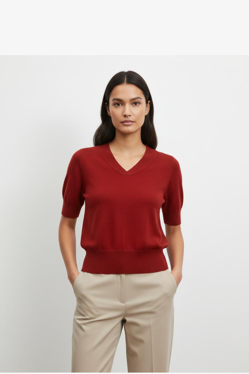 Pull Manches Courtes Bordeaux - Taille S/36