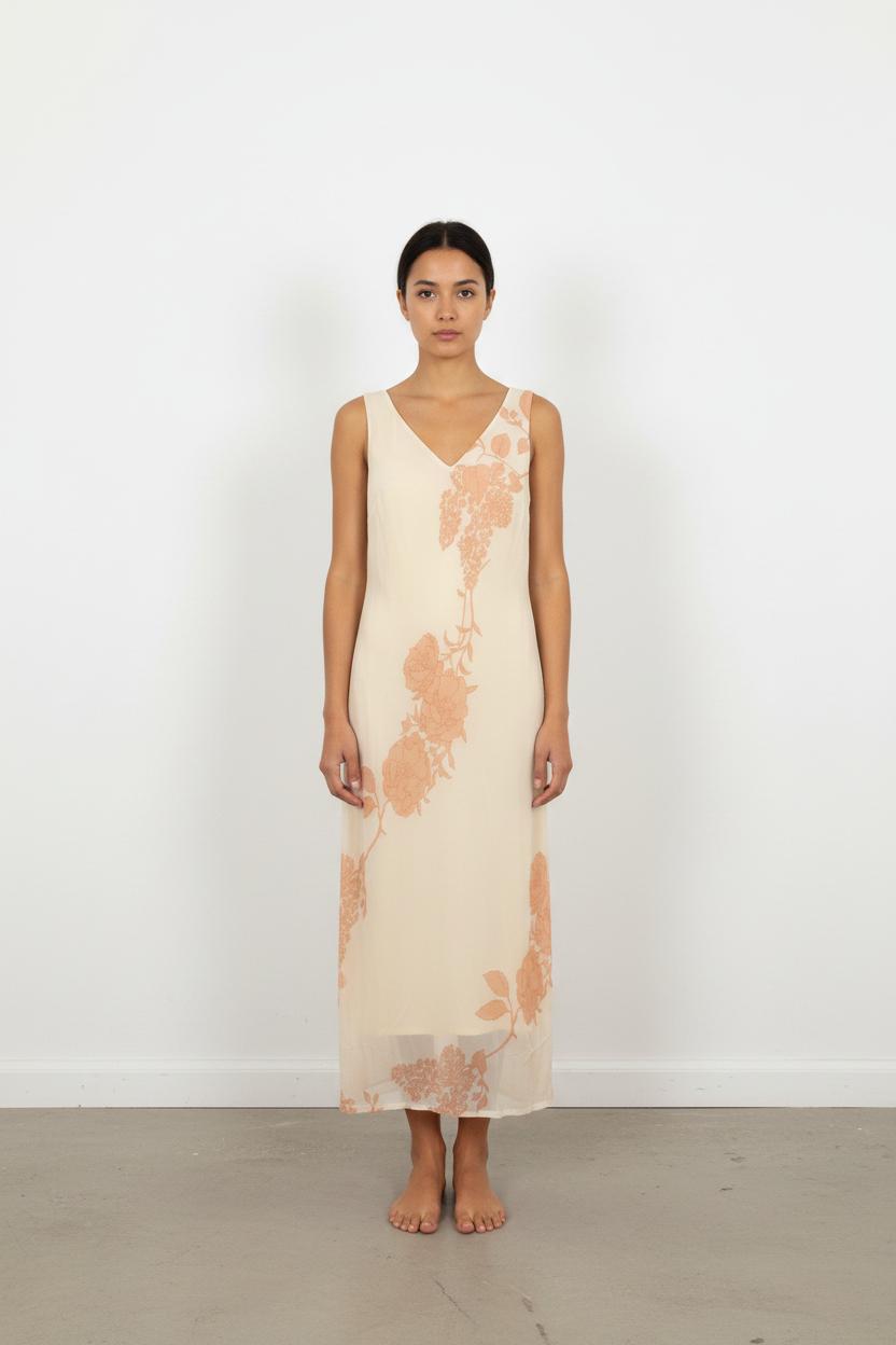 Robe Longue Blanche et Orange - Taille S/36