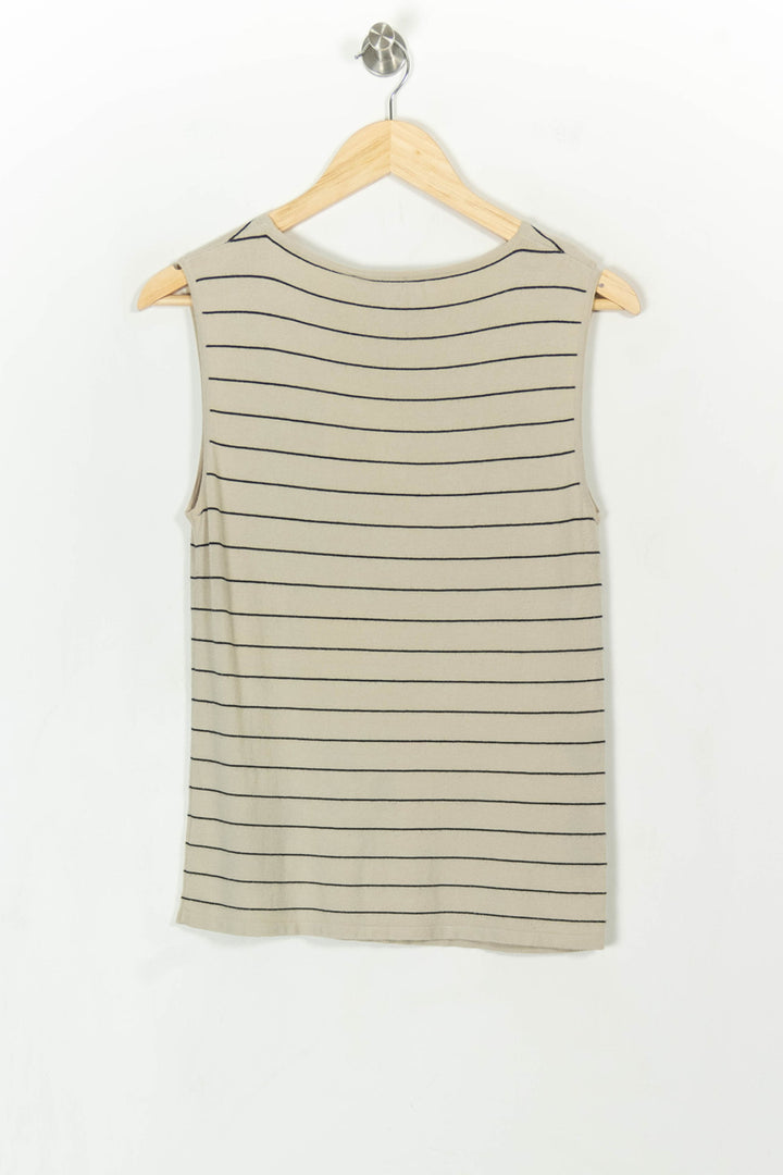 T-shirt beige rayé - Taille L/40 de la marque Weekend Max Mara | PLY1159 - Vendu par Paradigme - Image 4