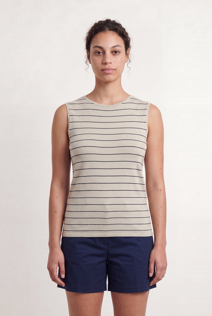 T-shirt beige rayé - Taille L/40 de la marque Weekend Max Mara | PLY1159 - Vendu par Paradigme - Image 1