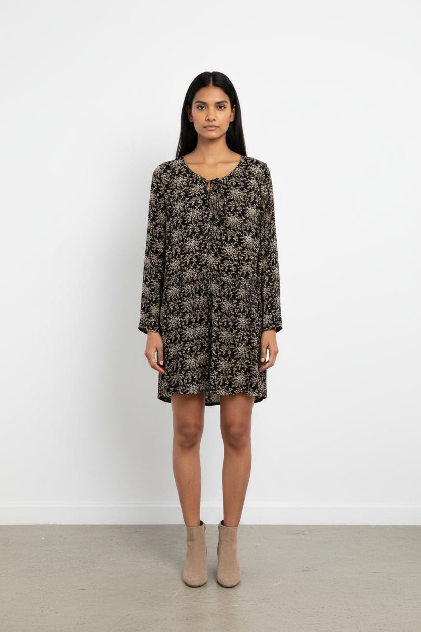 Robe Fleurie Noire et Blanche - Taille L/40