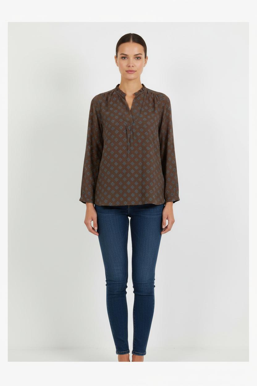 Blouse Marron et Bleue - Taille L/40