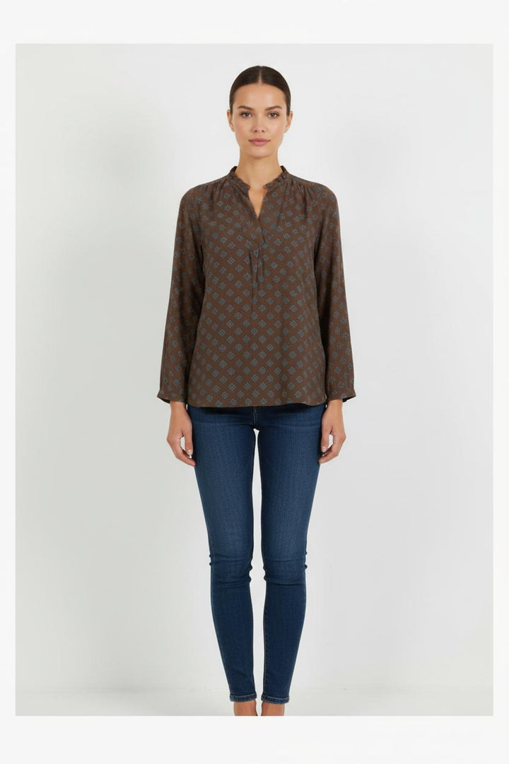 Blouse Marron et Bleue - Taille L/40