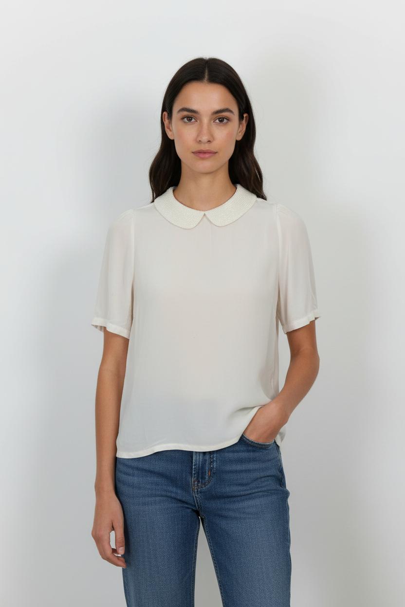Blouse Beige - Taille L/40 de la marque Sandro | PLY1280 - Vendu par Paradigme - Image 1