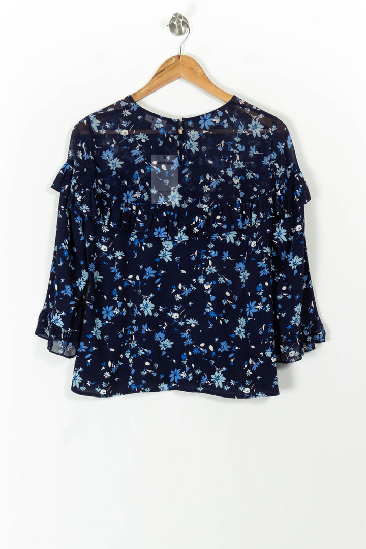Blouse bleue à motifs - Taille S/36 de la marque Claudie Pierlot | PLY1290 - Vendu par Paradigme - Image 4