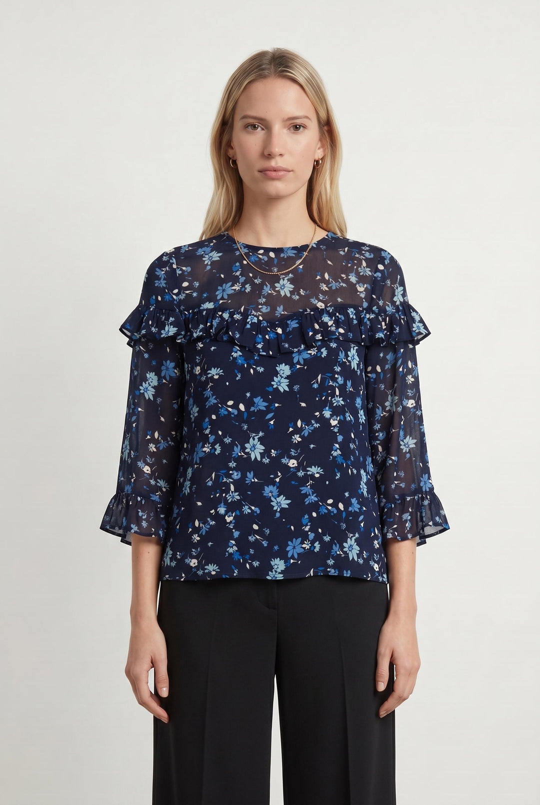 Blouse bleue à motifs - Taille S/36 de la marque Claudie Pierlot | PLY1290 - Vendu par Paradigme - Image 1