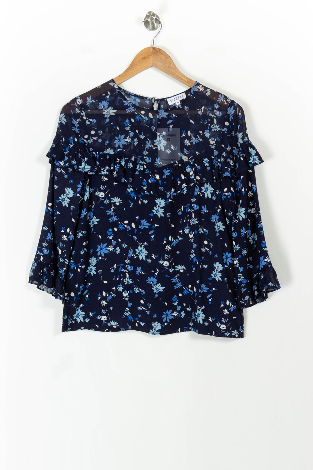 Blouse bleue à motifs - Taille S/36 de la marque Claudie Pierlot | PLY1290 - Vendu par Paradigme - Image 2