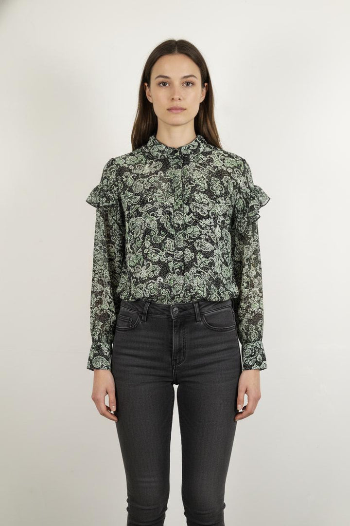 Blouse Verte et Noire - Taille S/36