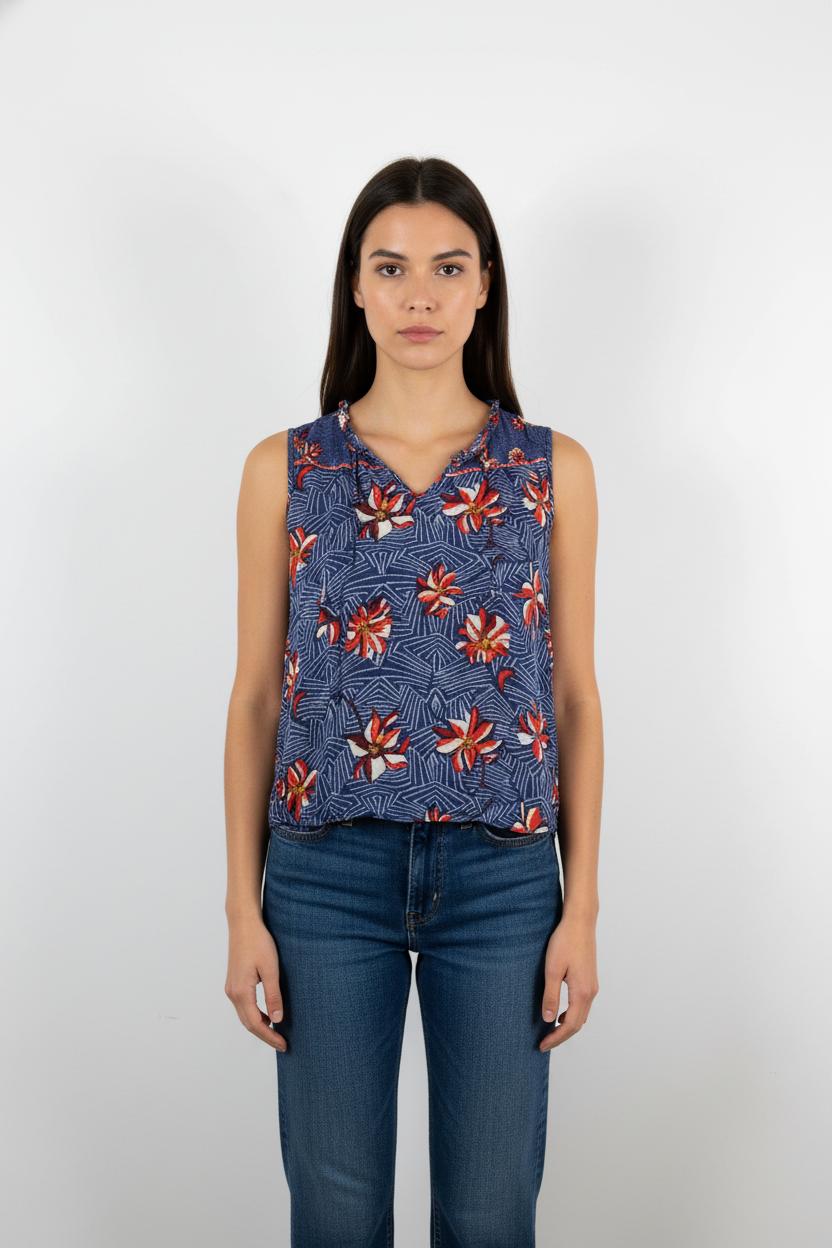 Blouse Bleu et Rouge - Taille XS/34