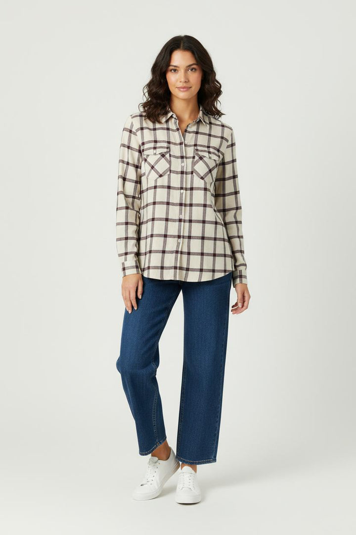 Chemise à Carreaux Beige et Noire - Taille XS/34 de la marque Comptoir des Cotonniers | RVLI0157 - Vendu par Paradigme - Image 1