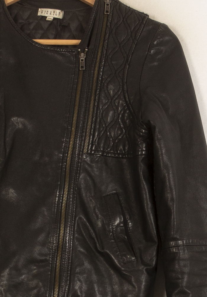 Veste en Cuir Noire - Taille M/38 de la marque Claudie Pierlot | RVLI1083 - Vendu par Paradigme - Image 3