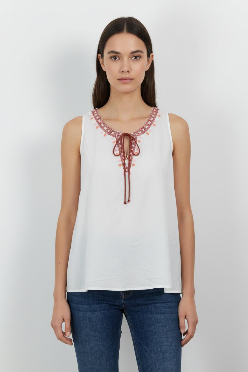 Blouse Blanche et Rouge - Taille M/38 de la marque Galeries Lafayette | RVLI1125 - Vendu par Paradigme - Image 1