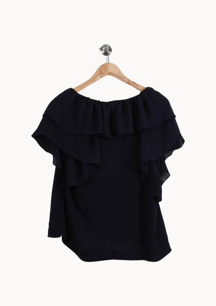 Blouse Volant Bleu - Taille S/36 de la marque Sandro | RVLI1149 - Vendu par Paradigme - Image 4