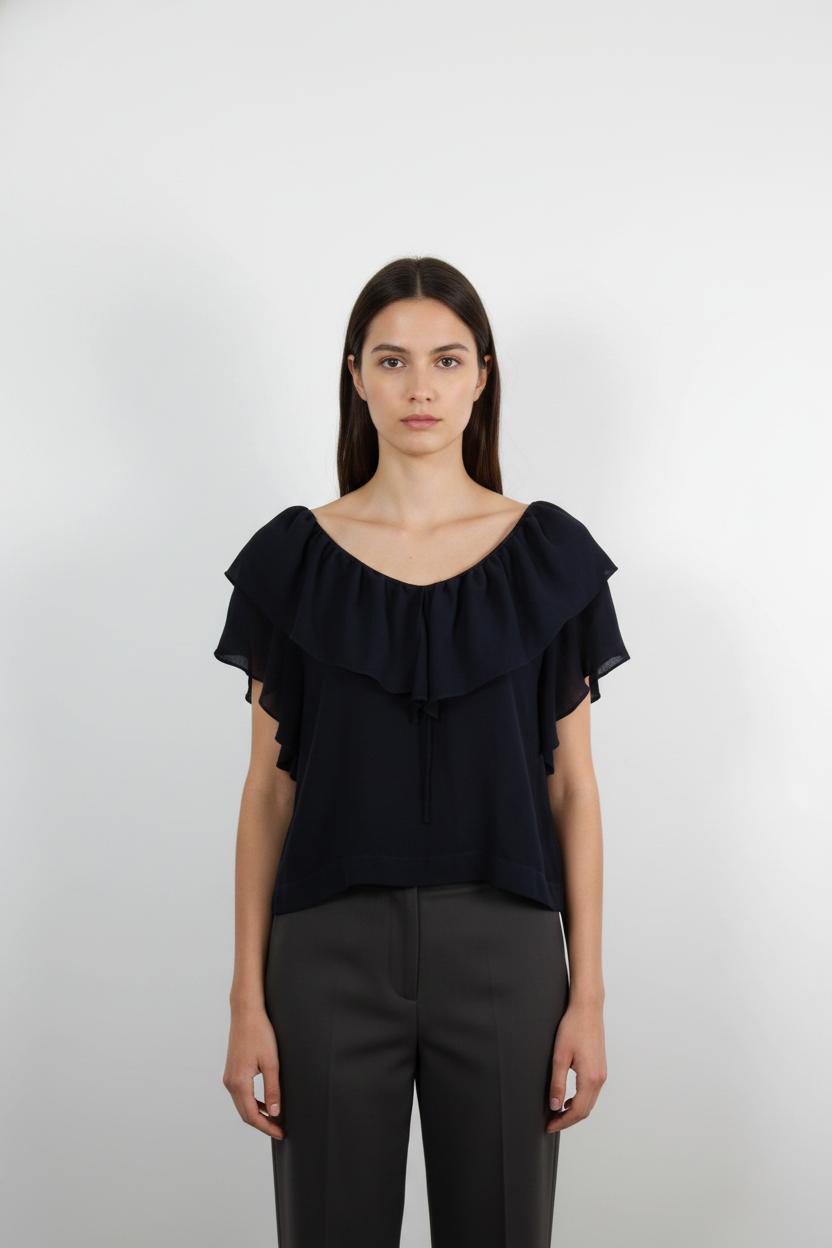Blouse Volant Bleu - Taille S/36