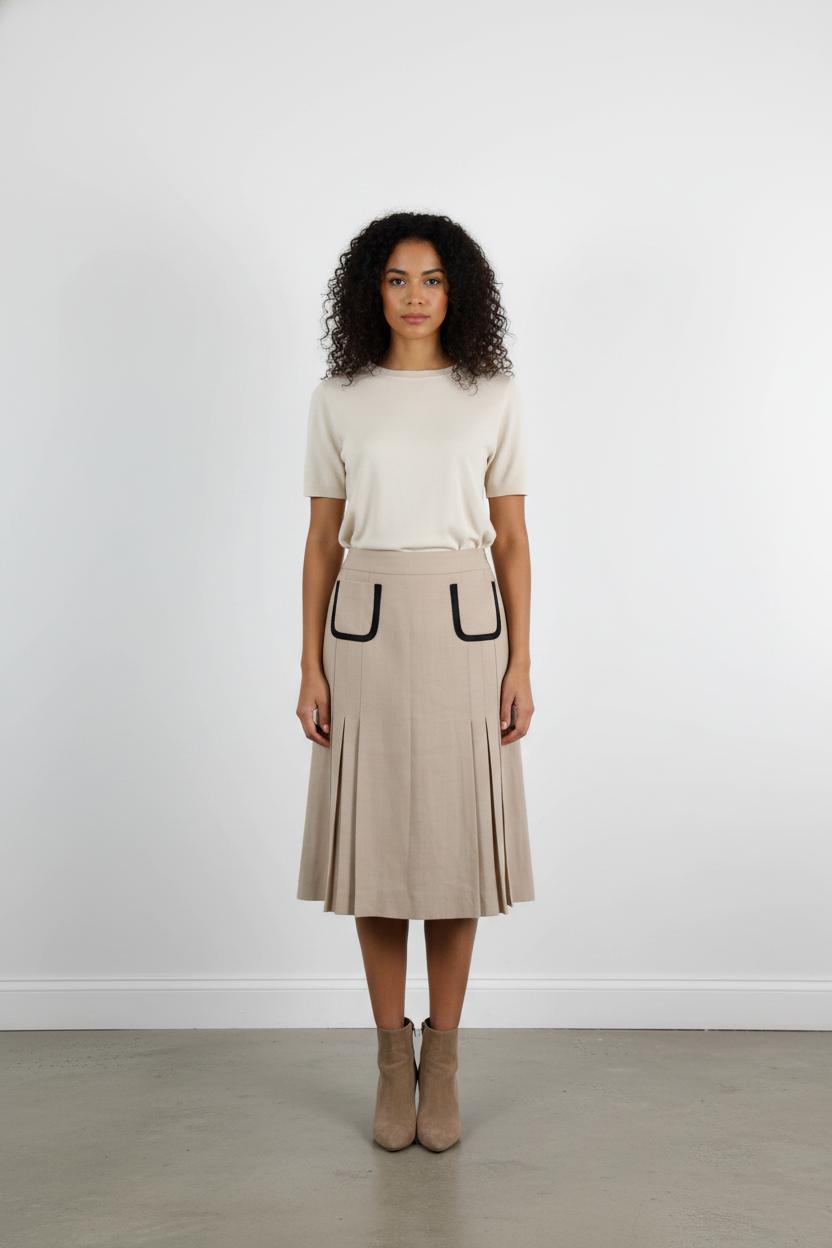 Jupe Plissée Beige et Noire - Taille M/38
