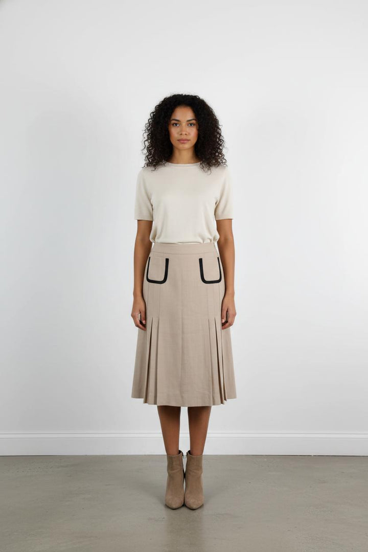 Jupe Plissée Beige et Noire - Taille M/38
