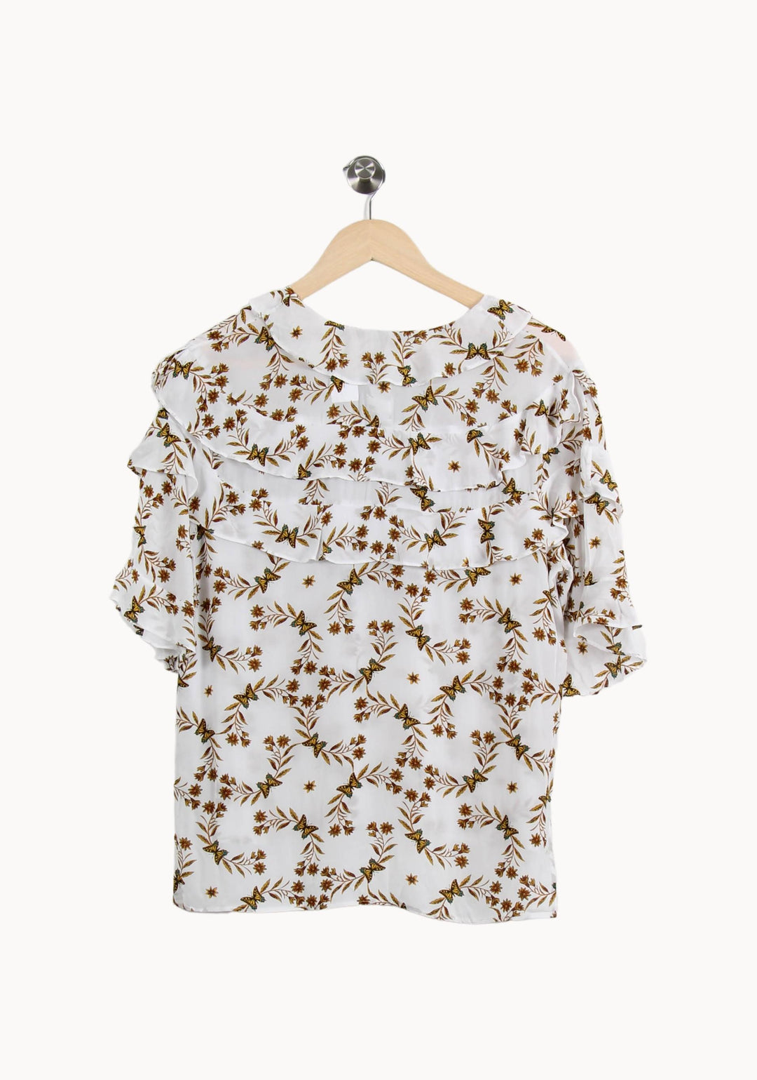 Blouse Blanche et Marron - Taille XS/34 de la marque Sandro | RVLI1284 - Vendu par Paradigme - Image 4