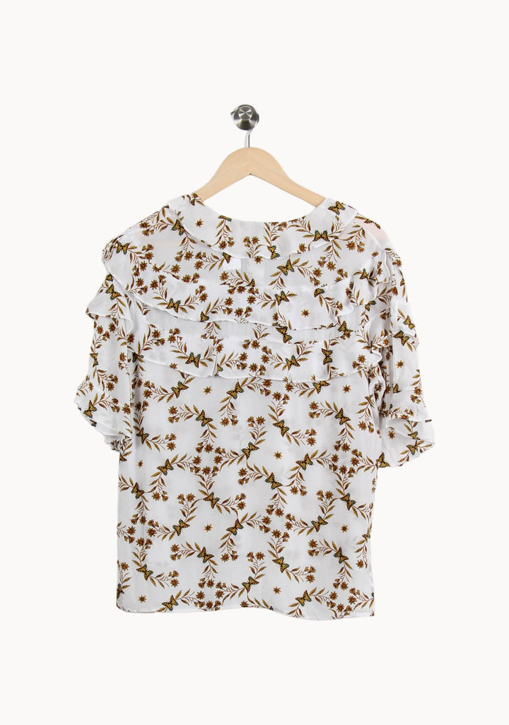 Blouse Blanche et Marron - Taille XS/34 de la marque Sandro | RVLI1284 - Vendu par Paradigme - Image 4