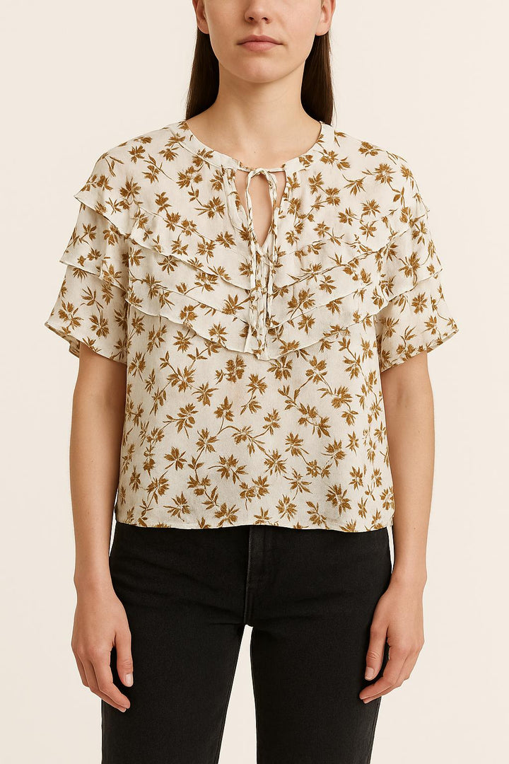 Blouse Blanche et Marron - Taille XS/34 de la marque Sandro | RVLI1284 - Vendu par Paradigme - Image 1