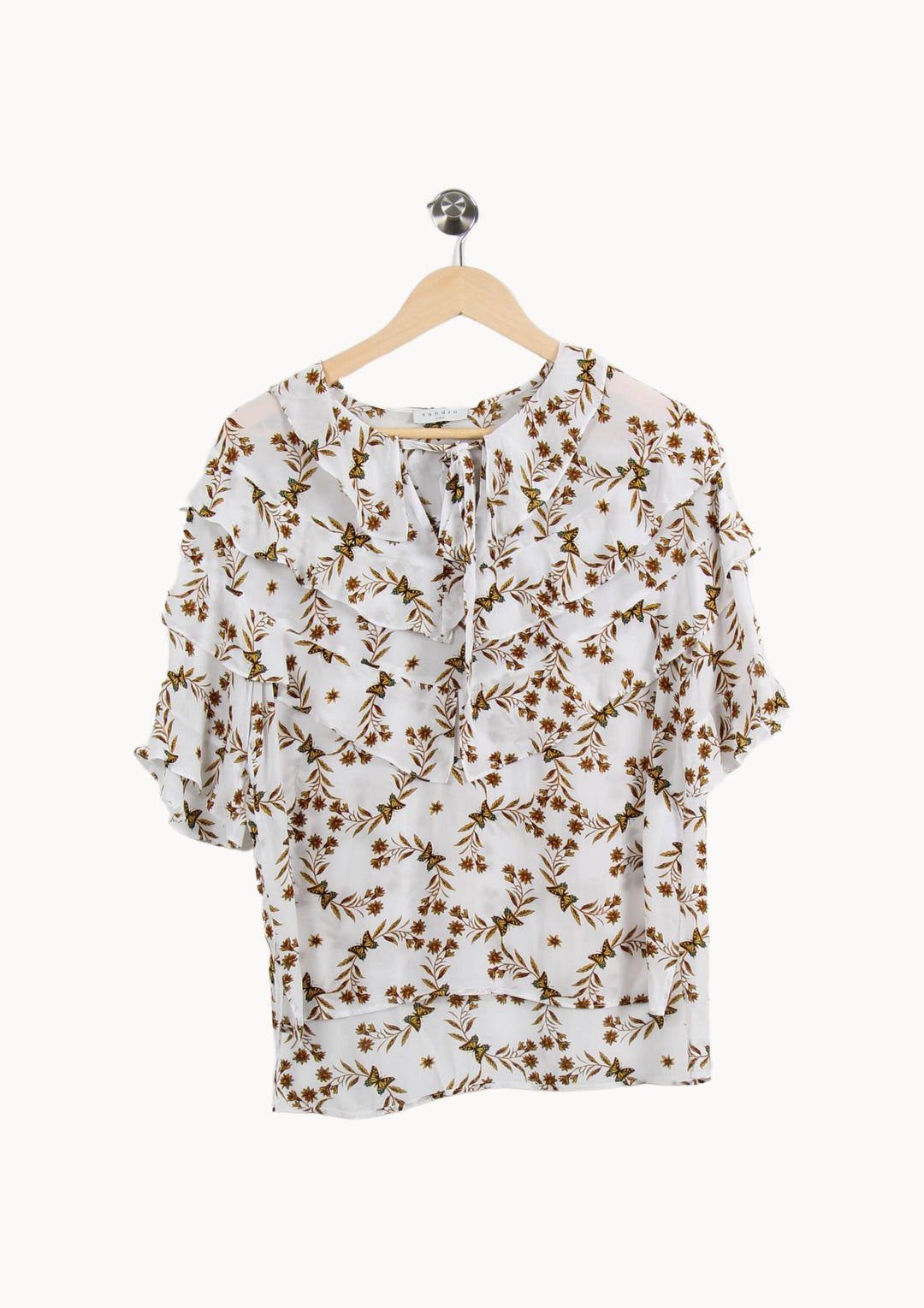 Blouse Blanche et Marron - Taille XS/34 de la marque Sandro | RVLI1284 - Vendu par Paradigme - Image 2