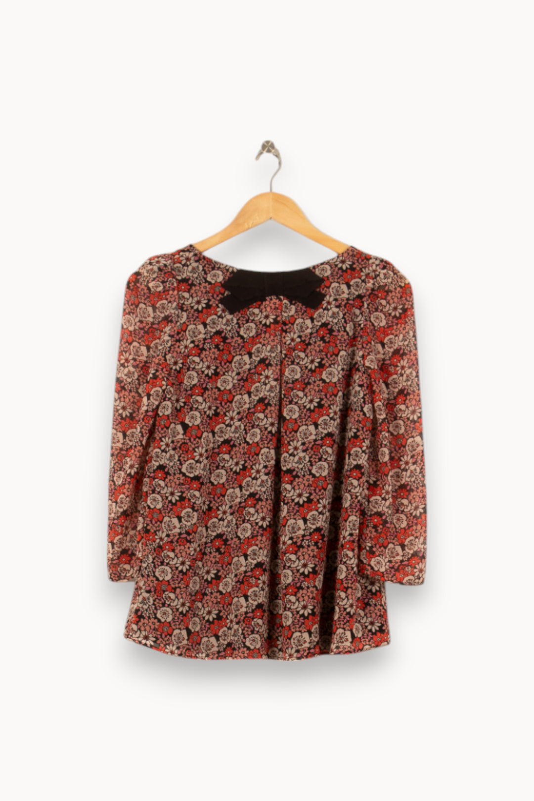 Blouse Fleurie Rouge et Beige - Taille S/36 de la marque Claudie Pierlot | RVLI1296 - Vendu par Paradigme - Image 4