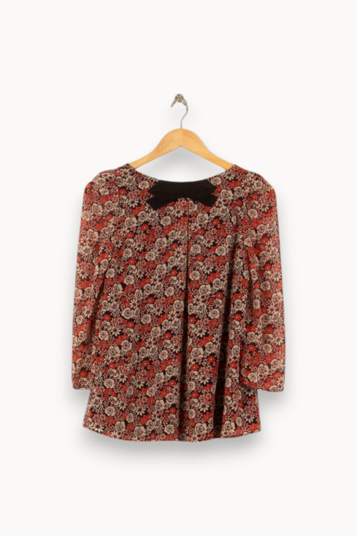 Blouse Fleurie Rouge et Beige - Taille S/36 de la marque Claudie Pierlot | RVLI1296 - Vendu par Paradigme - Image 4
