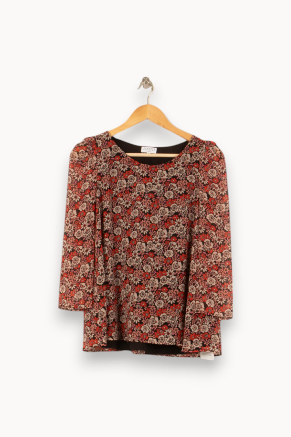 Blouse Fleurie Rouge et Beige - Taille S/36 de la marque Claudie Pierlot | RVLI1296 - Vendu par Paradigme - Image 2